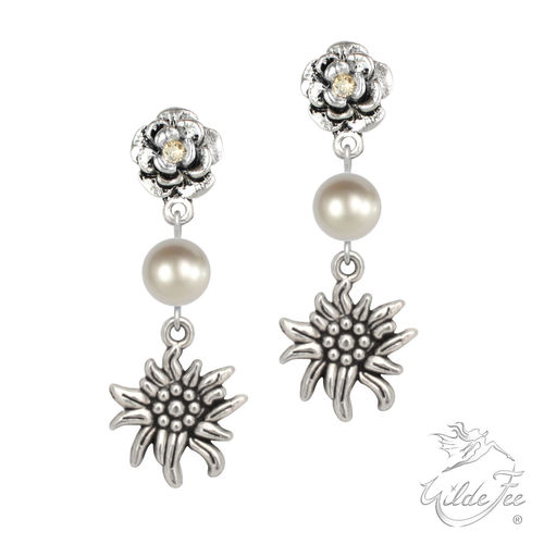 Ohrringe PEARLS AND CHARMS Edelweiß hell-braun
